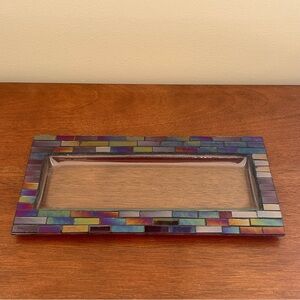 Mosaic Glass Decorative Tray Dish Candle Tea Light Jewelry Trinket Sears